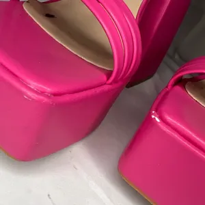 PrettyLittleThing Pink Square Toe Strappy Platform Heel Sandals Size 5 thumbnail 10
