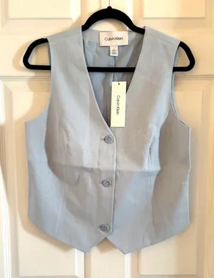 New Calvin Klein Linen Blend Button Front Vest-S thumbnail 1