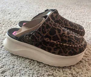Hey Dude Leopard Print Delray Suede Clogs thumbnail 1