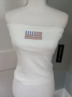 NWT Madden Girl White Strapless Rhinestone Flag Tube Top Juniors Large thumbnail 1