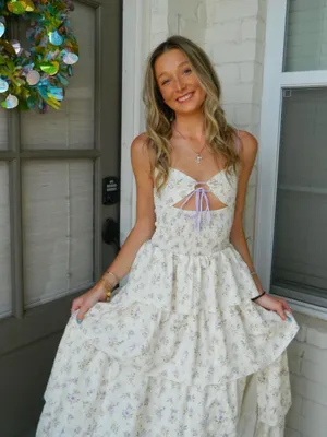 Lucy in the Sky Cream Maxi Dress with Lavender Floral Print thumbnail 1