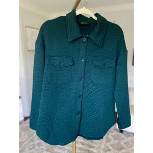 Prettygarden Teal Quilted Shacket‎ Button Up Shirt Jacket with Pockets M Winter thumbnail 2