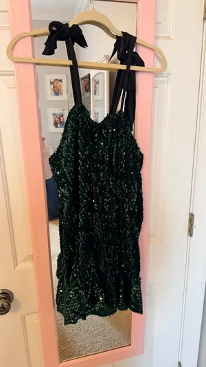 Velvet Sequin Swing Dress Green Size M thumbnail 2