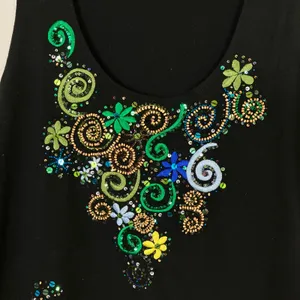 BCBGMaxAzria Black Sequin Swirl Embroidered Tank Top Scoop Neck Womens XL thumbnail 2
