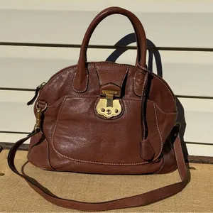 Talbots Rich Brown Leather Satchel with Gold Hardware thumbnail 1