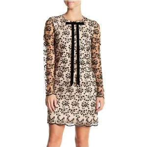 Betsey Johnson NWT Floral Lace Mesh Bow Mini Dress Nude Black Size 6 thumbnail 4