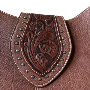 Montana West Trinity Ranch Concealed Carry Fringe Rivets Shoulder Bag Brown thumbnail 2