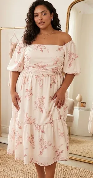 Cottagecore Floral Pleated Midi Dress thumbnail 1
