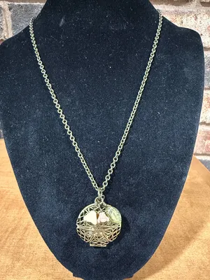 Vintage Brass picture locket and charm necklace thumbnail 1