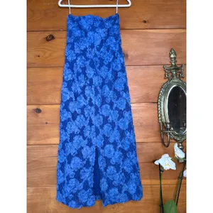 NWT Lulus Flawless Perfection Blue Floral Applique Strapless Midi Dress Gala L thumbnail 6
