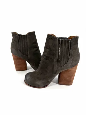 Jeffrey Campbell Knockout Suede Leather Stacked Wood Chunky Heel Ankle Booties thumbnail 2