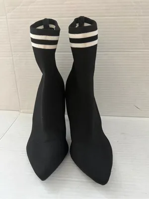 Material Girl Paisley Sock Booties fall black white stripe boots size 7 thumbnail 4