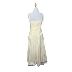 EBLuxe Cream Fitted Bodice Button Belted Ruffle Maxi Dress Size Medium thumbnail 7