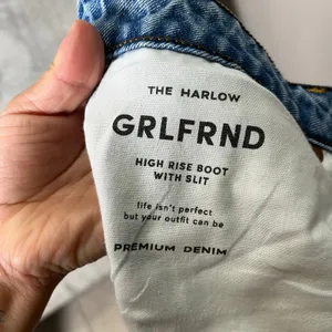 GRLFRND Harlow High Rise Boot Slit Jeans Size 32 Distressed Raw Hem Blue Diamond thumbnail 7