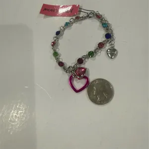 Betsey Johnson Bracelet Multicolor Crystal Link Charm Pink Heart Dangle cute thumbnail 2