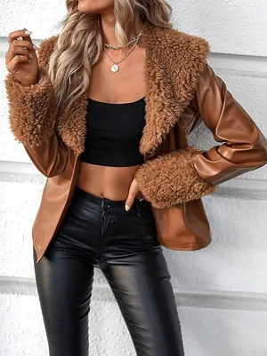 SheIn Faux leather/fur western honey Lainey Wilson/ Ella Langley vibes jacket M thumbnail 1