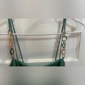 Zara green satin dress with chain straps and side slit Size M thumbnail 4