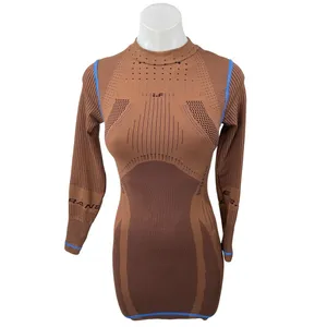 UO iets Frans Brown Seamless Long Sleeve Ribbed Striped Bodycon Sweater Dress XS thumbnail 2