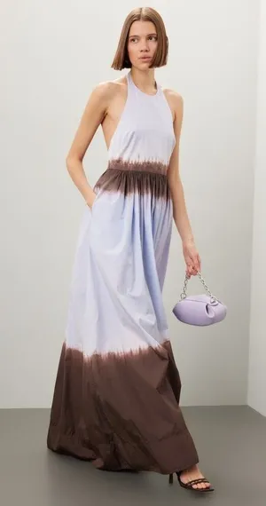 A. L. C. Multicolored Cotton Tan White Halter Neck Maxi Dress Size 6 thumbnail 1