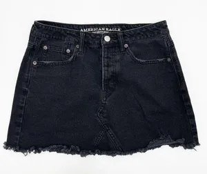 AMERICAN EAGLE Skirt Black Denim Jean Skirt Button Down Fly Mini Short Size 6 thumbnail 1