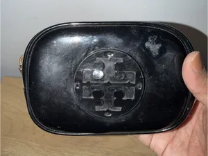Tory Burch Womens Black Patent Leather Small Glossy Cosmetic Bag Travel Case T thumbnail 1