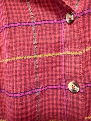 Free People Break My Stride Plaid Gauze Button Up Oversized Boho Festival XS thumbnail 5