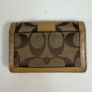 Coach Card Holder Signature Jacquard Leather Trim ID Holder Window Brown‎ Tan thumbnail 7