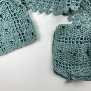 y2k blue boho crochet knit off shoulder sweater top by route 66 thumbnail 6