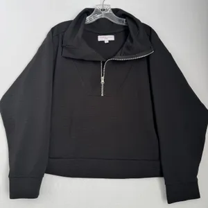 Adrienne Vittadini Sport Women L Black Quarter Zip Pullover Textured Athleisure thumbnail 1