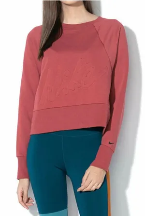 Nike Dri-FIT Womens Cropped Pullover Sweatshirt‎ Embossed Logo Rose Red Medium thumbnail 1