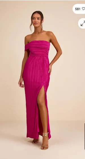 Lulus Poised Performance Fuchsia Plisse One-Shoulder Maxi Dress thumbnail 1