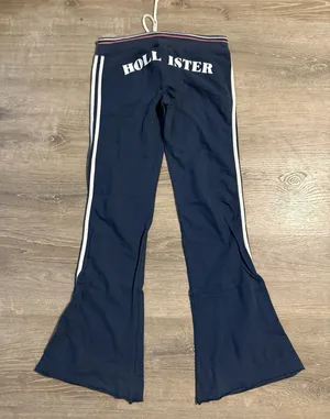 Y2K Vtg Hollister Low Rise Flare Track Sweatpants Medium M‎ Drawstring thumbnail 1