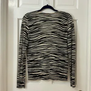 LOFT Zebra Stripe Cardigan Sweater M Lightweight Career Career Minimalist Layers thumbnail 4