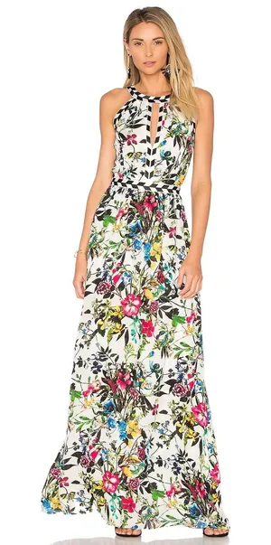 Parker Silk Halter Floral Luella Sleeveless‎ Maxi Dress S Resort Vacation Cutout thumbnail 1