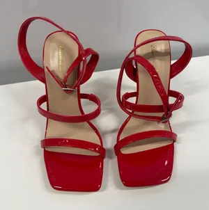 Elisabet Tang Red Patent Multi Strap Square Toe Stiletto Heels TES3153 Size 6 thumbnail 1
