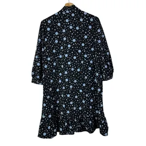 Who What Wear Black & Blue Polka Dot Ruffle Mini Dress‎ L thumbnail 3