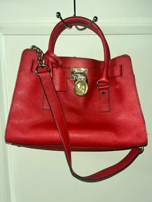 Michael Kors Hamilton Satchel Red grained leather. thumbnail 1