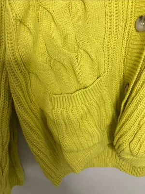 St. John's Bay Neon Yellow Cable Knit V-Neck Cardigan S thumbnail 7