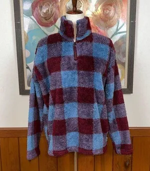 Adorable Eddie Bauer Checked Deep Pile Fleece Pullover! thumbnail 1
