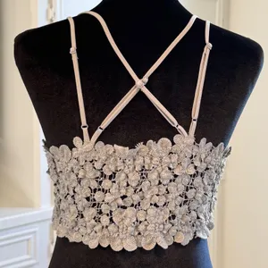 Cherish Gray Floral Crochet Lace Bralette Boho Festival Romatic Rave Crop Top L thumbnail 3
