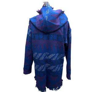 ROXY Santa Katalina Blue Aztec Fringe Beach‎ Surf Wrap Jacket Hoodie Size XS thumbnail 7