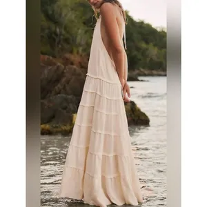 NWT Free People Somewhere Sunny Drop Waist Tiered Open Back Halter Maxi S NWT thumbnail 2