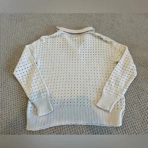 Joie Open Stitch/Weave Sweater, Cream, Size Large, Polo, Cozy, Comfy thumbnail 2
