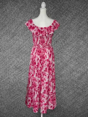 Grace Karin Pink Floral Ruffle Maxi Dress Size M thumbnail 8