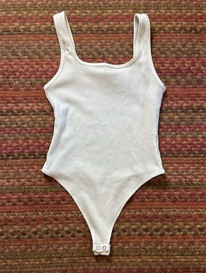American Eagle White Ribbed Tank Bodysuit One Piece thumbnail 1