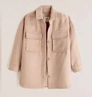Abercrombie And Fitch Womens Oversized Tan Shacket Jacket Xl thumbnail 1