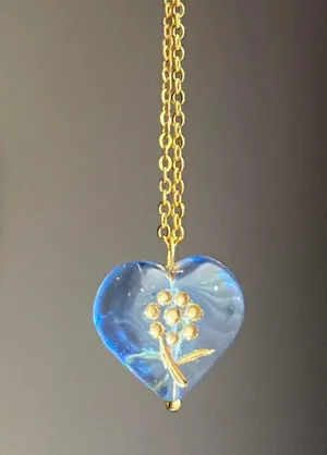 Handmade quality Czech glass heart flower unique fairy romance cottage chic style necklace💐🩵 thumbnail 2