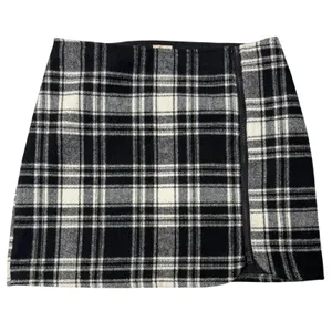 Hollister Black White Plaid Wool Blend Mini Skirt Size 7 Preppy Zip Front thumbnail 2