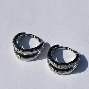 💎🩶 NEW S925 925 Sterling Silver Clear Crystal Double Tiered Huggie Hoop Earrings 🩶💎 thumbnail 9