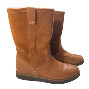 Clarks Glick Elmfield Tan Leather Suede Shearling Lined Mid Calf Boots 8M GUC thumbnail 1
